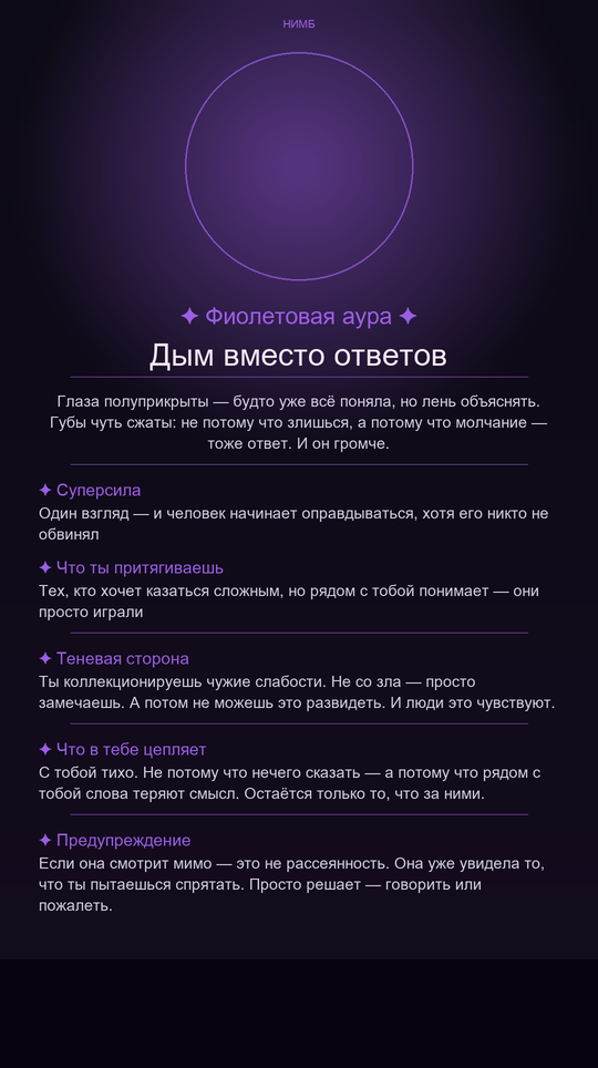 Полная карточка ауры — все секции
